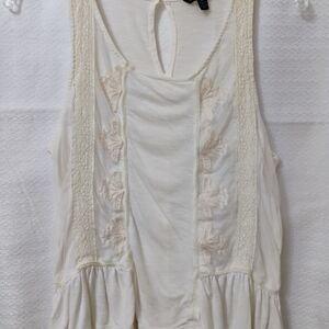 American Eagle Outfitters Cream Lace Detail Peplum Tank Top